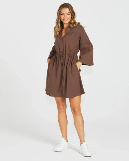 Roxy Balloon Dress - Chocolate