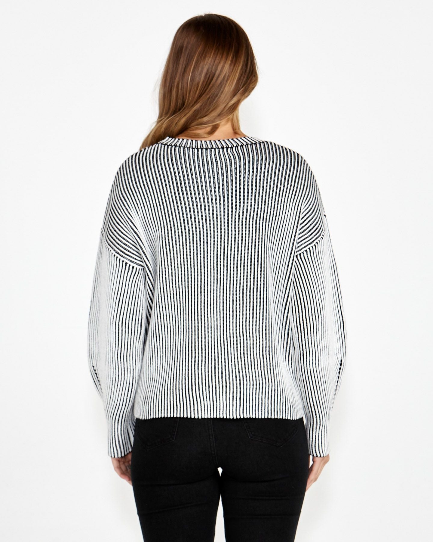 Lisette Chunky Rib Knit - Black & White Stripe