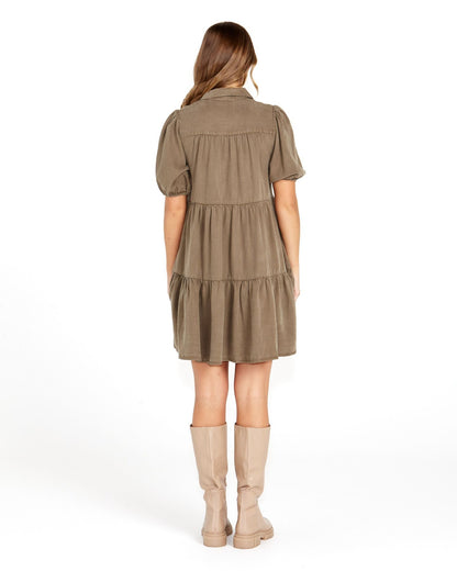 Charity Tiered Shirt Dress - Khaki