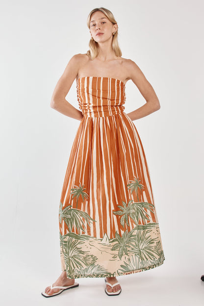 Mina Strapless Dress-Palm Stripe