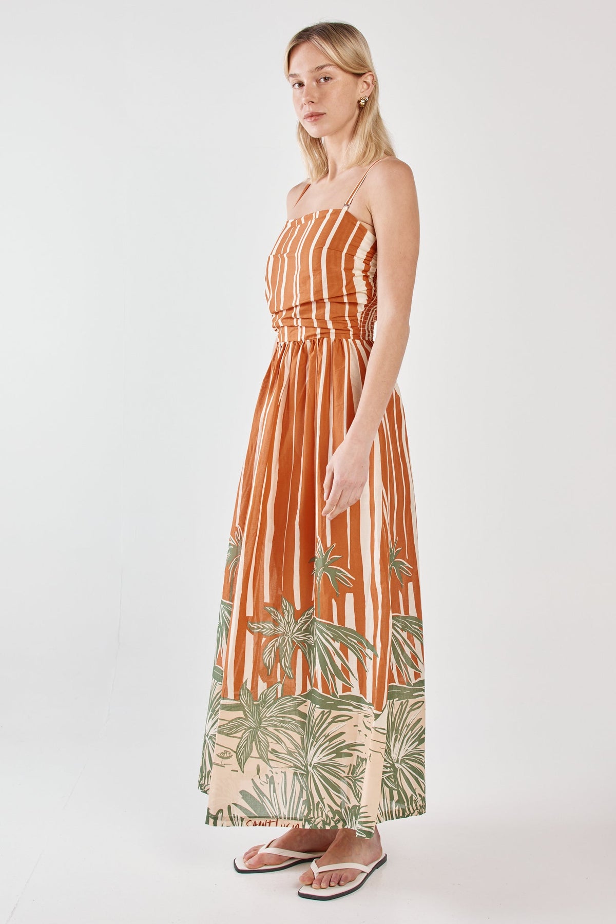 Mina Strapless Dress-Palm Stripe