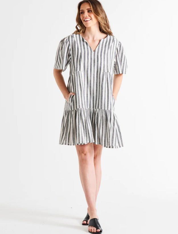 Amara Dress - Black/White Stripe