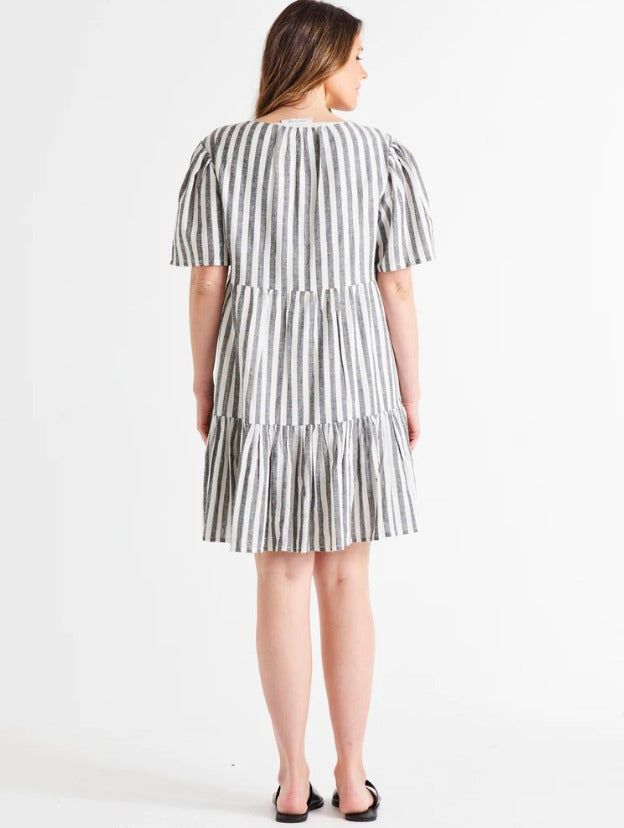 Amara Dress - Black/White Stripe