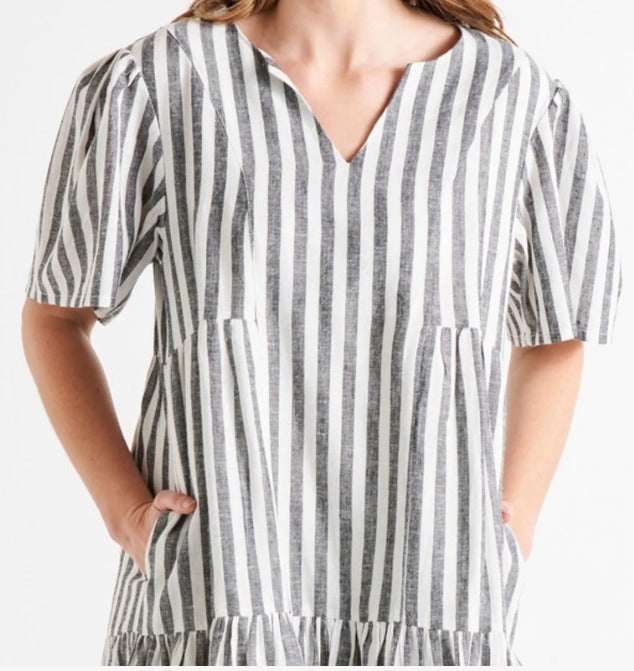 Amara Dress - Black/White Stripe