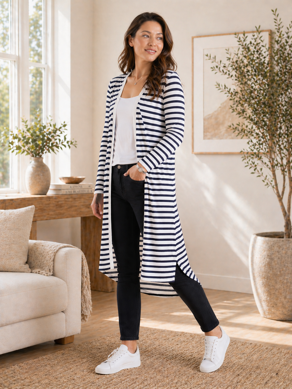 Byron Loose Sleeve Cardigan - Blue/White Stripe