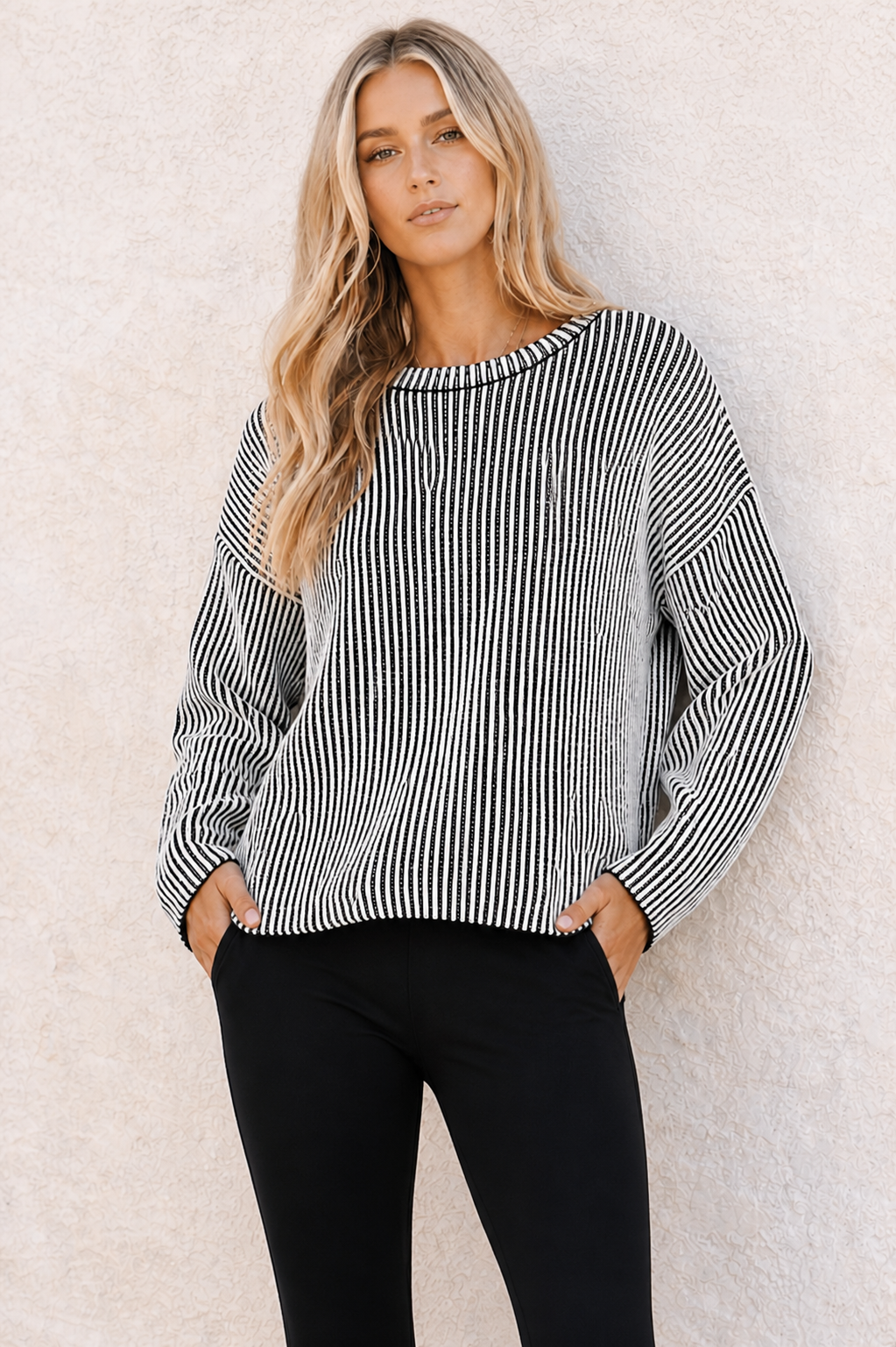 Lisette Chunky Rib Knit - Black & White Stripe