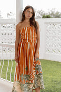 Mina Strapless Dress-Palm Stripe