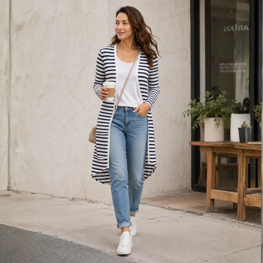 Byron Loose Sleeve Cardigan - Blue/White Stripe